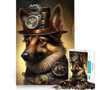Steampunk German Shepherd Jigsaw Puzzle for Teenagers 1000 Pieces Brain Skill Home Activity Exact Edge Festive Gift 50x75cm