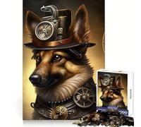 Steampunk German Shepherd Jigsaw Puzzles 1000 Piece for Teenagers Enhance Memory Leisure Time Solid Cut Santa Wish Item 38x26cm