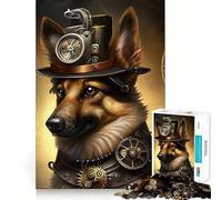 Steampunk German Shepherd Jigsaw Puzzles 1000 Piece for Teenagers Enhance Memory Leisure Time Solid Cut Santa Wish Item 38x26cm