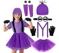 Steampunk Goggles, Halloween Costume, 7 Pcs Adjustable Purple fancy dress Include Beanie Knit Hat, Glasses, Tutu Skirt, Perfect for Halloween and Carnival