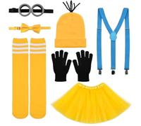 Steampunk Goggles, Halloween Costumes, 7 Pcs Yellow Fancy Dress Include Yellow Beanie Knit Hat, Steampunk Goggles Glasses, Shoulder and Stockings, Perfect for Halloween and World Book Day Events