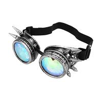 Steampunk Goggles, Kaleidoscope Glasses Rave Goggles Halloween Kaleidoscope Rave Goggles Rainbow Crystal Lenses Adjustable Trippy Psychedelic Steampunk Goggles for Vintage Party