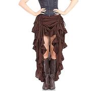 Steampunk Gothic Victorian Skirt for Womens,Drawstring Asymmetry Ruffle Pirate Skirt Cosplay Stage Clothing Brown