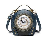 SteamPunk Handbags Women Real Working Clock Antique Shoulder Bag Pu Leather Retro Vintage Evening Cross Body Messenger Bag, Blue,peach, 6.3x8x3.3in, Vintage