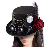 Steampunk Hat Steampunk Top Hat Wizard Hat Steampunk Top Hats with Glasses & Rose Flower, Women's Men's Carnival Halloween Cosplay Costume Party Masquerade Headgear Head Circumference from 56-60 cm