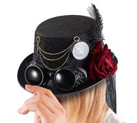 Steampunk Hat - Top Hat with Rose and Gothic Glasses | Headpieces for Victorian Cosplay Costume, Removable Glasses Accessories for Halloween, Festivals, Masquerades, Tea, Event