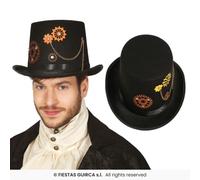 Steampunk Hat With Glasses Mens Black Fancy Dress Accessory