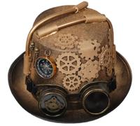 Steampunk Hat With Wide Brim And Structured Crown Gear Decor Tubing Compass Ornament Felt Material suitable for costume wear party occasions Halloween, Gold, Head Circumference 61cm