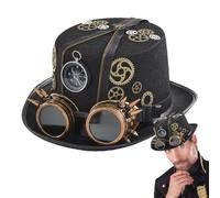 Steampunk Hats - Felt Metal Fittings Carnival Accessory | Time Traveler Halloween Hat With Glasses | Adds Vintage Charm And Style For Costume Party Use