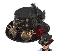 Steampunk Hats | Vintage Glasses Gothic Top Hat,Felt Headwear Adjustable Costume Outfit for Men Women Adults Teens