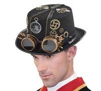 Steampunk Hats With Goggles - Vintage Gothic Cosplay Top Hat | Time Traveler Costume Accessory Adjustable Leather Strap Stylish Design Fabric For Men Adults Halloween Dress Up Scenario