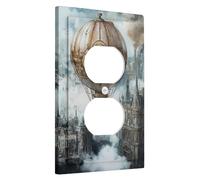 Steampunk Hot Air Balloon Light Switch Cover Plate, Vintage Brown Design for Home Decor, Thermoplastic Wall Plate, Standard Size Single Duplex Outlet