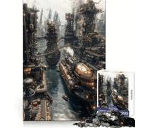 Steampunk Industrial Cityscape with Ships 1000 Pieces Jigsaws Adults Puzzles Gifts Reason Skill Toy Stress Release Exact Cut Santa Wish List 38x52cm