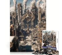 Steampunk Industrial Cityscape with Snowy Mountains 1000 Piece Jigsaw Puzzles for Adults Jigsaw Think Toy Calm Relax Clean Cut Wall Art Decor 38x52cm