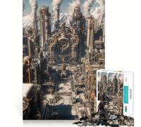 Steampunk Industrial Cityscape with Snowy Mountains 1000 Piece Jigsaw Puzzles for Adults Memory Boost Family Joy Pattern Assembly Santa Wish Pick 38x26cm