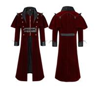 Steampunk Jacket Men's Classic Gothic Coat Men's Long Black Medieval Jacket with Zip Retro Victorian Yard Frock Coat Pirate Vampire Cosplay Halloween Costume, wine red, 3XL
