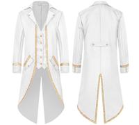 Steampunk Jacket Men's Gothic Tailcoat Long Trendy Green Medieval Coat Victorian Court Rock Elegant Tuxedo Theatre Performance Vampire Clothing Halloween Costume, White, L