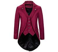 Steampunk Jacket Men's Renaissance Coat Men's 2 Black Red Halloween Tailcoat Men's 3 Costume Gothic Frock Coat Medieval Jackets Single Breasted Victorian Carnival Suit Vintage Trench Coat, red, XL