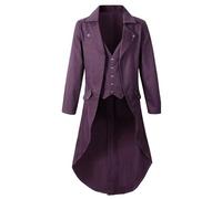 Steampunk Jacket Men's Renaissance Coat Men's 2 Red Brown Gothic Frock Coat Medieval Halloween Tailcoat Men's 3 Costume Jackets Single Breasted Carnival Victorian Trench Coat Vintage Suit, purple, S