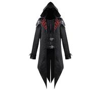 Steampunk Jacket Men's Renaissance Coat Men's Red Black Gothic Frock Coat Medieval Halloween Tailcoat Men's Costume Jackets Vintage Zip Suit Trench Coat Victorian Carnival, black, M