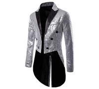 Steampunk Jacket Men's Sequins, Gothic Coat Men's Midi, Trendy Black Glitter Tailcoat Victorian Court Frock Coat Elegant Tuxedo Medieval Theatre Performance Pirate Clothing Halloween Costume