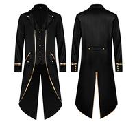 Steampunk Jacket Men's Slim Fit, Gothic Coat Men's Midi, Trendy Tailcoat with Buttons Medieval Frock Coat Victorian Court Suit Vest Elegant Tuxedo Pirate Vampire Clothing Halloween Costume