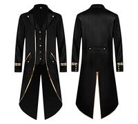 Steampunk Jacket Men's Slim Fit Gothic Coat Men's Midi Trendy Tailcoat with Buttons Medieval Frock Coat Victorian Court Suit Vest Elegant Tuxedo Pirate Vampire Clothing Carnival Halloween