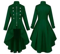 Steampunk Jacket Women's Gothic Coat Long Halloween Costume Tailcoat Medieval Clothing Trench Coat with Zip Jackets Carnival Frock Coat Victorian Renaissance Halloween Costume Vintage, Green, XXXL