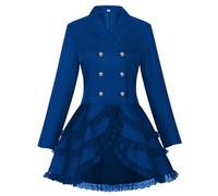 Steampunk Jacket Women's Gothic Coat Long Halloween Costume Women's Tailcoat Medieval Double Breasted Trench Coat Rock Jackets Vintage Halloween Costume Renaissance Victorian Carnival Jacket, blue, S