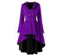 Steampunk Jacket Women's Gothic Coat Women, Medieval Clothing Retro Vintage Frock Coat Jacket Long Lace Punk Coats Hi-Low Victorian Trench Coat Cosplay Uniform Carnival Halloween Costume, X-purple.,