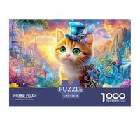 Steampunk Kitten with Top Hat in Fantasy Land 1000 Piece Jigsaw Puzzle Cute Pet Cat Great Gift for Boys, Girls, Men & Women 52x38cm/1000pcs
