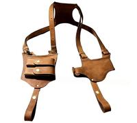 Steampunk Leather Shoulder Holster System, Medieval Double Shoulder Holster, Retro Brown Underarm Gun Bag, Halloween Cosplay Costume Accessory, Quick-Release Buckle and Pouch