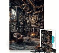 Steampunk Library Interior with Armchair 1000 Piece Jigsaw Puzzles for Adults Teenagers Memory Gain Relaxed Mind Design Assembly 38x26cm