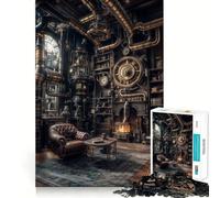 Steampunk Library Interior with Armchair Hard Jigsaw Puzzle for Adults 1000 Pieces Logic Toy Family Bond Precision Cut Warm Surprise 38x52cm