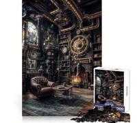 Steampunk Library Interior with Armchair Jigsaw Puzzle 1000 Piece for Teenagers Recall Upgrade Relax Mind Clear Cut Fine Art Piece 50x75cm