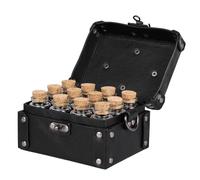 Steampunk Magic Twelve Bottles Alchemy Box & Straps, Portable Medieval Faux Leather Crossbody Bag with 12 Cork Potion Vials(Black)