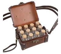 Steampunk Magic Twelve Bottles Alchemy Box & Straps, Portable Medieval Faux Leather Crossbody Bag with 12 Cork Potion Vials(Brown)