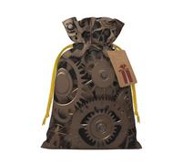 Steampunk Mechanical Gears Christmas Drawstring Gift Bags Reusable Christmas Wrapping Bag W/Tags 8.3x11.8 Inch Xmas Treat Pouch Goody Bags Candy Treat Bag For Xmas Holiday Presents Party Favor