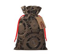 Steampunk Mechanical Gears Christmas Drawstring Gift Bags Reusable Christmas Wrapping Bag W/Tags 8.3x11.8 Inch Xmas Treat Pouch Goody Bags Candy Treat Bag For Xmas Holiday Presents Party Favor