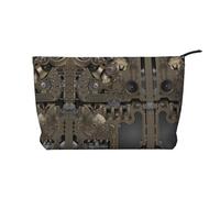 Steampunk Mechanical Gears Corduroy Makeup Bag Travel Organizer Bag Cosmetic Bag Large Wide-Open Pouch