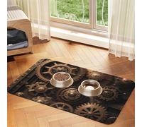 Steampunk Mechanical Gears Dog Food Mats for Floors, 12x18 Inch Non-Slip Super Absorbent Pet Food Mat, Dishwasher Dog Mat for Food and Water, Cute Rubber Quick Dry Pet Feeding Mat for Dogs Puppy Cats