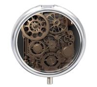 Steampunk Mechanical Gears Pill Box Medicine Pill Organizer 3 Compartment Daily Pill Case Small Pill Container Round Pill Holder Travel Pill Box Metal Pill Case for Purse Pocket