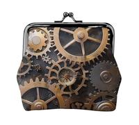 Steampunk Mechanical Gears Print Coin Purse for Women Cute PU Leather Kiss-lock Change Purse Wallet, Black, One Size, Pattern