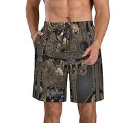 Steampunk Mechanical Gears Print Men's Casual Beach Shorts - Full Print, Ultra-Lightweight, Fast-Drying, and Extremely Comfortable - Ideal for Walking, Running, Surfing, Beach, Or Home Wear White