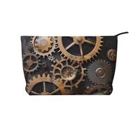 Steampunk Mechanical Gears Printed Corduroy Makeup Bag for Women Cute Make up Bag Travel Cosmetic Bag with Wristlet