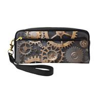 Steampunk Mechanical Gears Printed Makeup Bag for Women Travel PU Leather Cosmetic Bag with Wristlet Toiletry Bag