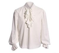 Steampunk Medieval Men's Shirt Featuring Ruffle Collar Design Suitable for Renaissance Faire Costumes (S White)