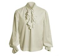 Steampunk Medieval Men's Shirt Featuring Ruffle Collar Design Suitable for Renaissance Faire Costumes (XL Beige)