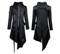 Steampunk Men's Coat, Gothic Jacket, Large Sizes, Medieval Trendy Black Tailcoat, Irregular Victorian Yard Frock Coat with Zip, Nightclub Party Uniform, Cosplay Clothing, Halloween Costume, black, M
