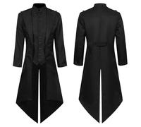 Steampunk Men's Coat, Gothic Jacket, Long, Fashion Tailcoat, Retro Medieval Frock Coat, Victorian Court Suit Vest, Elegant Tuxedo Pirate Vampire Cosplay Clothing, Halloween Costume, black, XXL